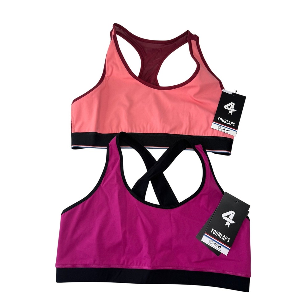 Fourlaps‎ Womens Sports Bra Set of 2 Circuit Infinity Pink Coral Large NEW